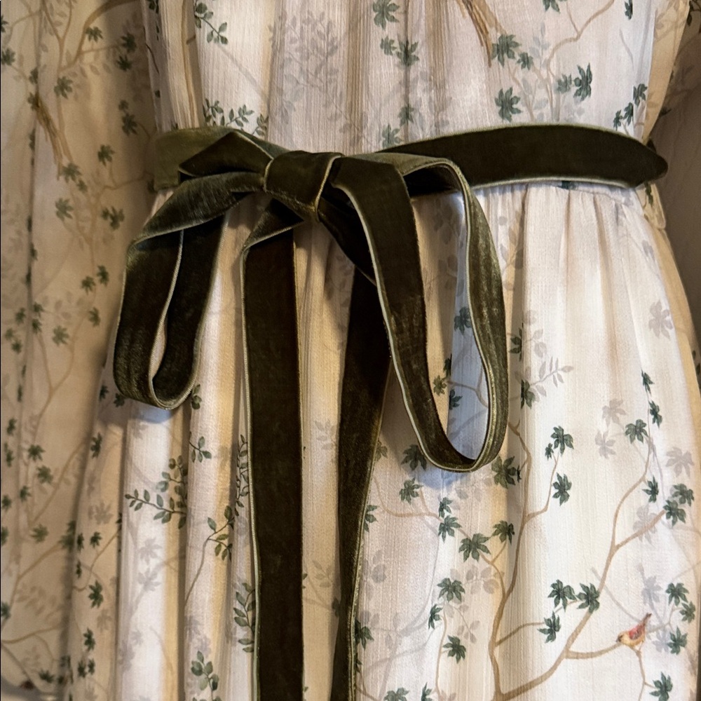 ANTONIO MELANI Ivory Floral Long Sleeve Maxi Dress with Olive Sash - Picture 3 of 7